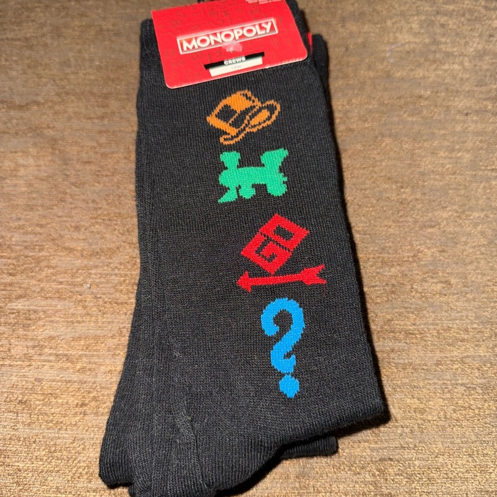 Monopoly Themed Black Socks with Colorful Icons